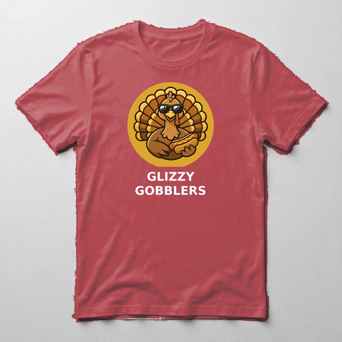 Glizzy Gobblers Tee — Tee in Red with the printed design
