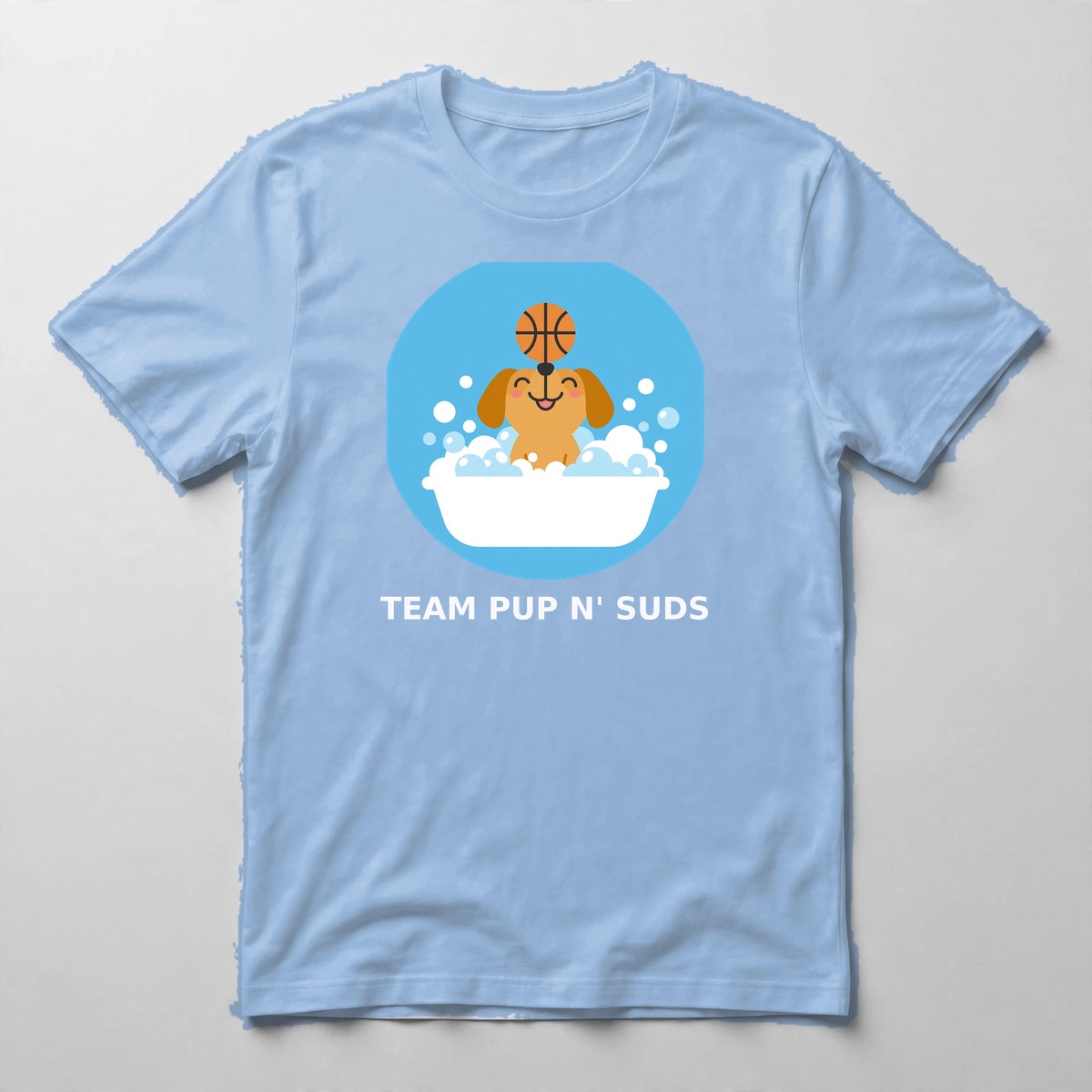 Team Pup n' Suds Tee — Tee in Carolina Blue with the printed design
